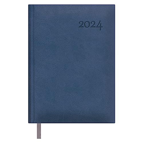 Dohe - Kalender 2024 - Tag Seite - Mittel: 14 x 20 cm - 336 Seiten - Eingenähter Einband - Hardcover - Blau - Modell Lausanne von DOHE