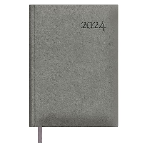 Dohe - Kalender 2024 - Tag Seite - Mittel: 14 x 20 cm - 336 Seiten - Eingenähter Einband - Hardcover - Grau - Modell Lausanne von DOHE