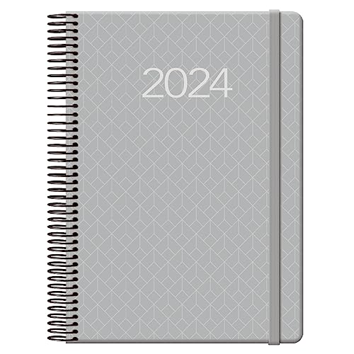 Dohe - Kalender 2024 - Tag Seite - Mittel: 14 x 20 cm - 336 Seiten - Spiralbindung - Hardcover - Grau - Modell Newport von DOHE