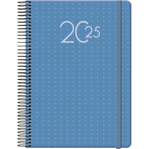 Dohe - Kalender 2025 Portugiesisch - Tag pro Seite, Größe A5 (14x20 cm), 12 Monate Januar bis Dezember, Ringbindung, Jahresplaner, Bürobedarf - OPORTO Blau von DOHE