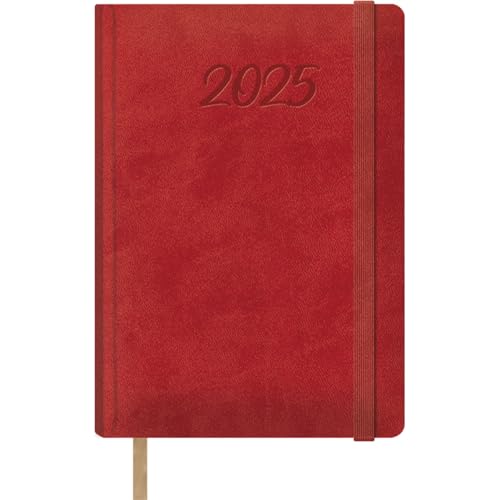 Dohe - Kalender 2025, Tag pro Seite, A5 (15 x 21 cm), 12 Monate Januar bis Dezember, Hardcover aus Kunstleder, Planer auf Spanisch, Büromaterial - Samba, Rot von DOHE