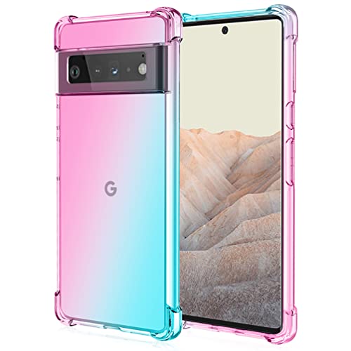DOINK Bunt Farbverlauf Hülle für Google Pixel 6, Durchscheinend TPU Silikon Handyhülle mit StoßFest Bumper - Rosa Grün von DOINK
