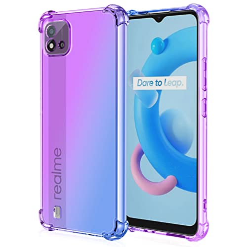 DOINK Bunt Farbverlauf Hülle für Realme C11 (2021), Durchscheinend TPU Silikon Handyhülle mit StoßFest Bumper - Lila Blau von DOINK