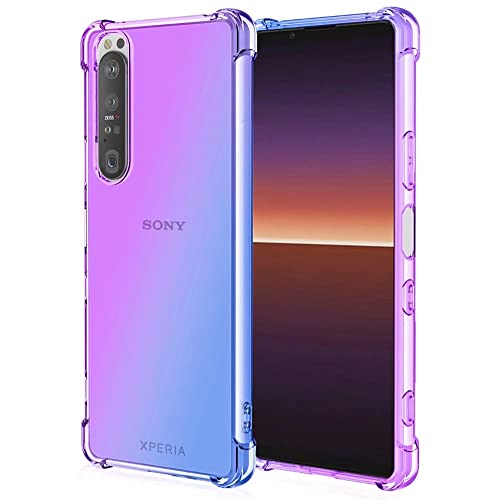 DOINK Bunt Farbverlauf Hülle für Sony Xperia 1 IV, Durchscheinend TPU Silikon Handyhülle mit StoßFest Bumper - Lila Blau von DOINK