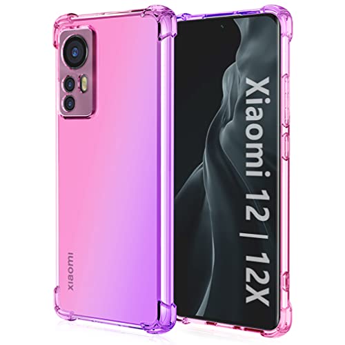DOINK Bunt Farbverlauf Hülle für Xiaomi MI 12 / 12X, Durchscheinend TPU Silikon Handyhülle mit StoßFest Bumper - Pink Lila von DOINK