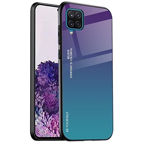 DOINK Farbverlauf Glas Hülle für Samsung Galaxy M32, Bunt Panzerglas Handyhülle TPU Silikon Schutzhülle - Farbe 3 von DOINK