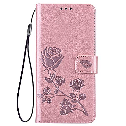 DOINK Geprägte Rose Hülle für Samsung Galaxy A03, Klapp Handyhülle TPU+PU Leder Schutzhülle Case Cover Kartenschlitz Geldbörse - Roségold von DOINK