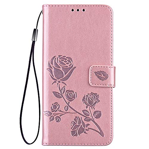 DOINK Geprägte Rose Hülle für Xiaomi Redmi 10 / Redmi 10 2022, Klapp Handyhülle TPU+PU Leder Schutzhülle Case Cover Kartenschlitz Geldbörse - Roségold von DOINK