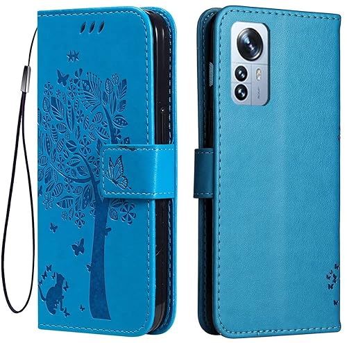 DOINK Kratzbaum Hülle für Xiaomi MI 12 Lite, Premium PU Leder Handyhülle mit Kartensteckplätze - Blau von DOINK