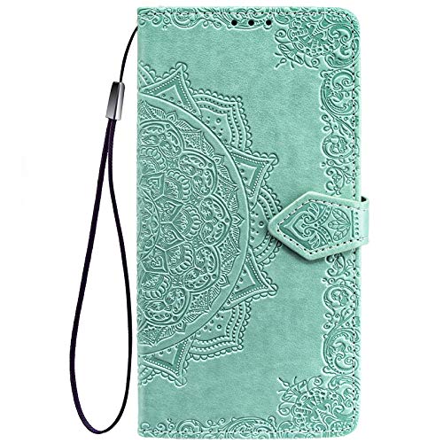 DOINK Mandala Hülle für Samsung Galaxy S21 FE, Premium PU Leder Handyhülle mit Kartensteckplätze - Grün von DOINK