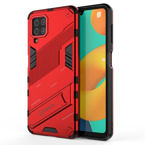 DOINK Panzer Handyhülle für Samsung Galaxy M32, TPU+PC Schutzhülle Silikon Hülle Stoßfest Case Cover Ständer - rot von DOINK