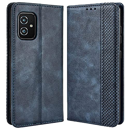 DOINK Retro Klapp Hülle für ASUS Zenfone 8 (ZS590KS), Premium PU Leder Handyhülle mit Kartenfächer und Geldbeutel - Blau von DOINK