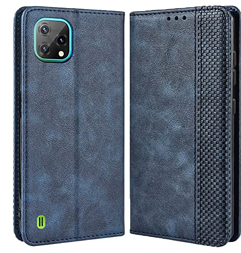 DOINK Retro Klapp Hülle für Blackview A55, Premium PU Leder Handyhülle mit Kartenfächer und Geldbeutel - Blau von DOINK