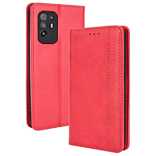 DOINK Retro Klapp Hülle für Oppo A94 5G, Premium PU Leder Handyhülle mit Kartenfächer und Geldbeutel - Rot von DOINK