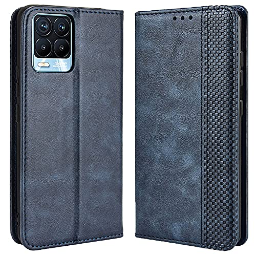 DOINK Retro Klapp Hülle für Realme 8 4G / Realme 8 Pro, Premium PU Leder Handyhülle mit Kartenfächer und Geldbeutel - Blau von DOINK