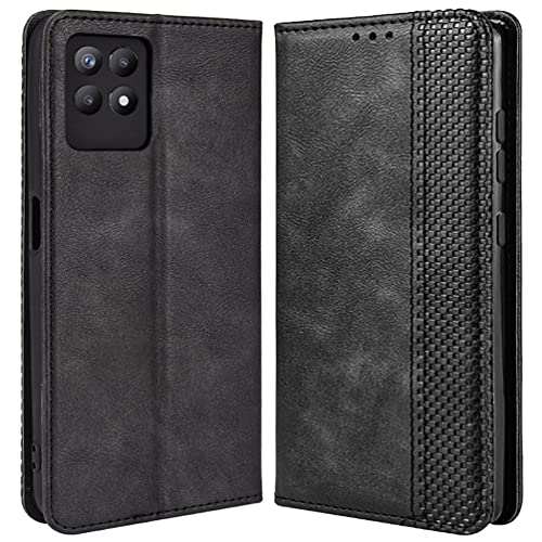 DOINK Retro Klapp Hülle für Realme 8i / Narzo 50 (4G), Premium PU Leder Handyhülle mit Kartenfächer und Geldbeutel - Schwarz von DOINK