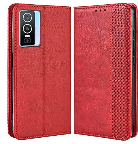 DOINK Retro Klapp Hülle für VIVO Y76 5G, Premium PU Leder Handyhülle mit Kartenfächer und Geldbeutel - Rot von DOINK