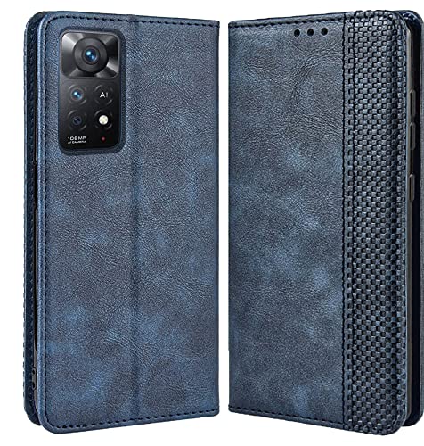 DOINK Schutzhülle aus Retro-Leder für Xiaomi Redmi Note 11 Pro/Note 11 Pro 5G, Premiumhülle, mit Kartenfächern und Bargeldfächern, Blau von DOINK