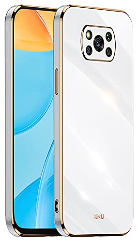 DOINK Schutzhülle für Xiaomi Poco X3 Pro/X3 NFC, Schutzhülle aus TPU-Silikon, bunt und glänzend, mit goldenem Rand, Weiß von DOINK