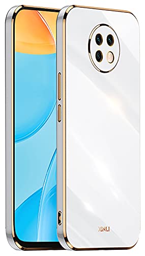 DOINK Schutzhülle für Xiaomi Redmi Note 9T 5G, Schutzhülle aus TPU-Silikon, bunt und glänzend, mit goldfarbenem Rand, Weiß von DOINK