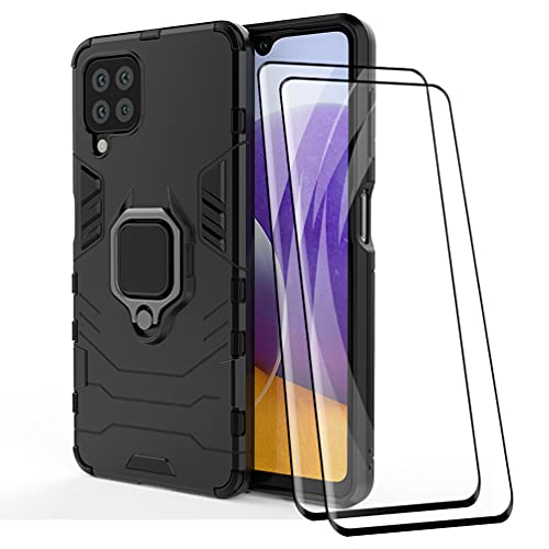 DOINK Ultra Panzerhülle für Samsung Galaxy M53 5G, TPU+PC StoßFest Hülle mit Ring Ständer [mit 2 Stück Panzerglas Displayschutzfolie ] - Schwarz von DOINK