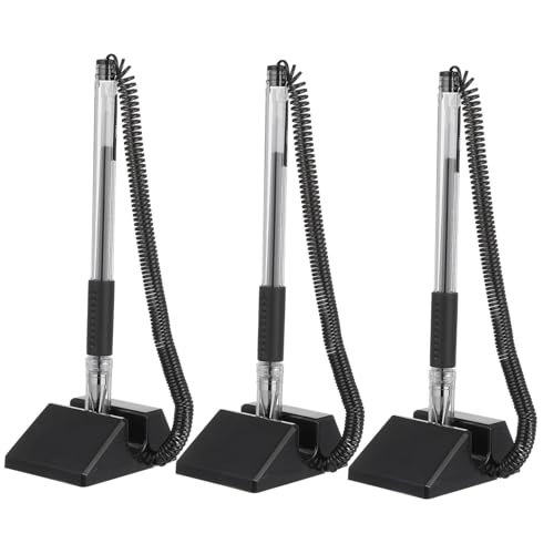 DOITOOL 3 Stück Tisch Gelstifte Kugelschreiber Schwarze Stifte Die Sie An Schreibtischbänken Mit Ketten Befestigen Feste Dreifachsicherheit Desktop Stift Drahtsockel Stift Mit von DOITOOL