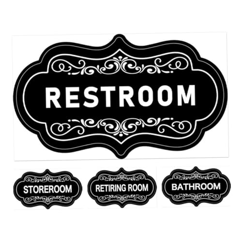 DOITOOL 4 Stück Logo-aufkleber Tür Bitte Modern Bad Würde Dekorationen Gast Abziehbilder Toilettenschild Indikator Stall Etikett Vinyl Toilettenaufkleber Wc-zeichen Pvc Schwarz von DOITOOL