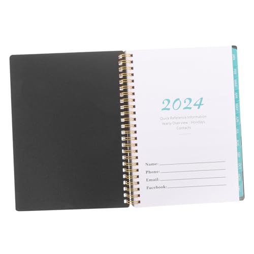 DOITOOL Englischer Notizblock Notizbuch Akademisch Täglich Spulenplaner Notizblock Für Den Haushalt Notizbücher Zeitmanagement-notizblock Tragbare Planerbücher Metall Black von DOITOOL