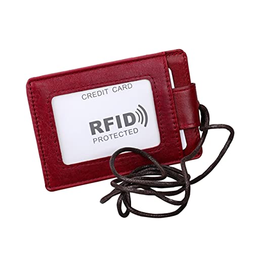 DOITOOL Rfid Leder Ausweishalter Mit Hängender Halterung Dokumentenpaket Für Reisen Und Veranstaltungen Rot Für Schule Und Freizeit von DOITOOL