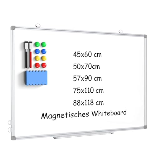 DOLLAR BOSS Magnetisches Whiteboard, 45 x 60cm magnettafel Magnetpinnwand mit 2 Whiteboard Stifte, 8 Magnete and 1 White board Radiergummi, für Schule & Haus und Büro von DOLLAR BOSS