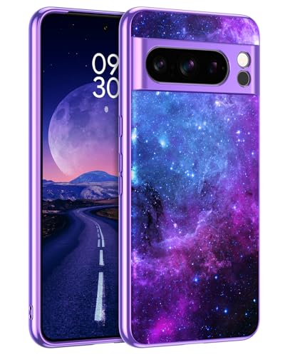 DOMAVER Google Pixel 8 Pro Hülle Slim Fit Glow in The Dark Hybrid Hard PC Shockproof Drop Protective Girls Women Men Phone Cover for Pixel 8 Pro, Blue Nebula von DOMAVER