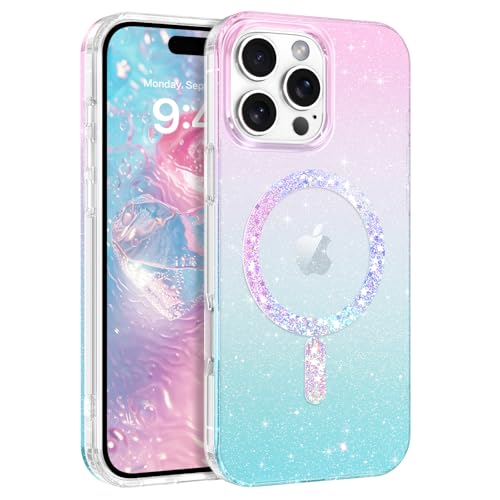 DOMAVER Magnetisch Hülle für iPhone 16 Pro Kompatibel mit Mag Safe, Handyhülle iPhone 16 Pro Case, Transparent Glitzer Leicht Dünn TPU Cover Schutzhülle für iPhone 16 Pro 6.3'', Crystal Rosa Blau DOMAVER Magnetisch Hülle für iPhone 16 Pro Kompatibel mit Mag Safe, Handyhülle iPhone 16 Pro Case, Transparent Glitzer Leicht Dünn TPU Cover Schutzhülle für iPhone 16 Pro 6.3'', Crystal Rosa Blau von DOMAVER