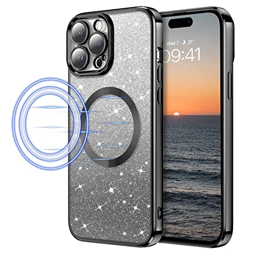 DOMAVER Magnetisch Hülle für iPhone 14 Pro Glitzer, Handyhülle iPhone 14 Pro 6.1" Case Kompatibel mit MagSafe, TPU Silikon Stoßfeste Kratzfest Crystal Magnetic Schutzhülle, Farbverlauf Schwarz von DOMAVER