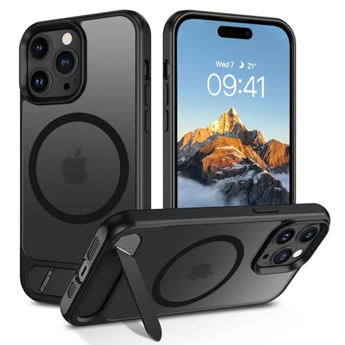 DOMAVER Hülle für iPhone 14 Pro (6,1") - Magnetisch Integrierter unsichtbarer Ständer | Militärischer Fallschutz | Transparente Matt-Oberfläche | Kompatibel mit Mag-Safe Zubehör， Schwarz von DOMAVER