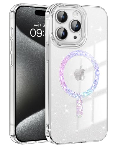 DOMAVER Magnetische Schutzhülle für iPhone 15 Pro, transparent, glitzernd, kompatibel mit MagSafe, glitzernd, weiche Schutzhülle für iPhone 15 Pro, transparent von DOMAVER