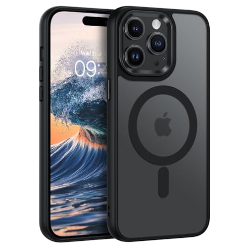 DOMAVER Schutzhülle für iPhone 15 Pro Max, kompatibel mit Magsafe, magnetisch, transparent, für iPhone 15 Pro Max Case Ridige, Schutzhülle für Telefon, Militärschutz, rutschfest, stoßfest, Schwarz von DOMAVER