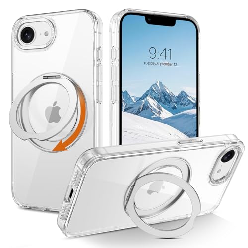 DOMAVER Magnetische Schutzhülle für iPhone 16e, Schutzhülle Magsafe iPhone 16e mit 360° Halterung, unsichtbar und verstellbar – 2025 [Schutz auf Militärniveau], transparent von DOMAVER