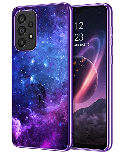 DOMAVER Samsung Galaxy A33 5G Hülle, Handyhülle Samsung A33 Leuchten im Dunkeln Nebula Muster PC Schale Überzug TPU Dünne Bumper Stoßfeste Kratzfest Schutzhülle für Galaxy A33-Blau von DOMAVER