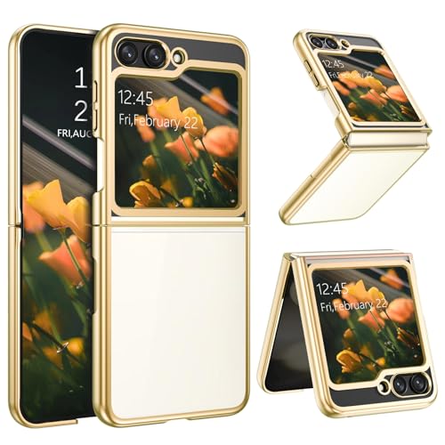 DOMAVER Samsung Galaxy Z flip 5 5G Hülle, Handyhülle Samsung Z flip 5 Case, Galvanisierte Metallrahmen Damen Männer Rundumschutz Schutzhülle, Gold von DOMAVER