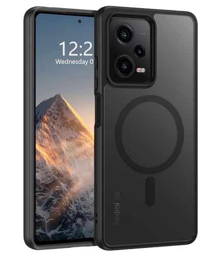 DOMAVER Schutzhülle für Xiaomi Redmi Note 12 Pro, transparent, gefrostet, Silikon, PC, Schutzhülle mit Magnet, Schutzhülle kompatibel mit Magsafe für Redmi Note 12 Pro 5G, Schwarz von DOMAVER