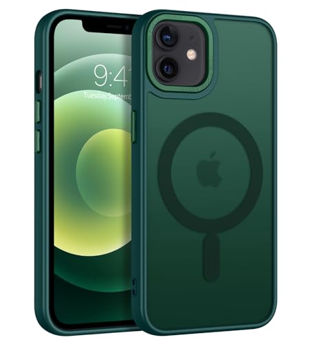 DOMAVER Schutzhülle für iPhone 12, iPhone 12 Pro, kompatibel mit Mag Safe: Ladehülle in Militärqualität, Anti-Vergilbung, harte, schlanke, mattierte Handyhüllen für iPhone 12/12 Pro 6,1 Zoll, Grün von DOMAVER