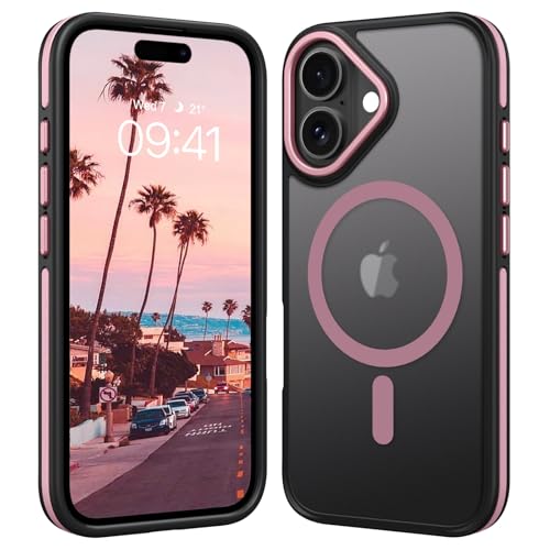 DOMAVER Schutzhülle [magnetisch] iPhone 16 6,1 Zoll, Hülle kompatibel mit MagSafe, Schutzhülle transparent, matt, kratzfest, für iPhone 16, Rosa von DOMAVER