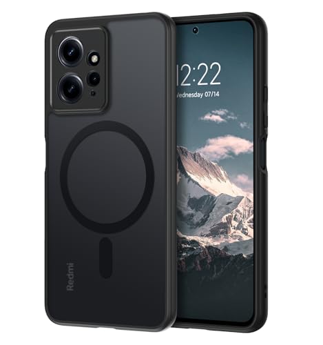 DOMAVER Xiaomi Redmi Note 12 4G Hülle, Handyhülle Xiaomi Redmi Note 12 Case Kompatible mit MagSafe, Matt Translucent Material, Ultra Dünne Rundumschutz Magnetisch Schutzhülle, Schwarz von DOMAVER