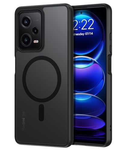 DOMAVER Xiaomi Redmi Note 12 Pro 5G Hülle, Handyhülle Xiaomi Redmi Note 12 Pro Case kompatible mit MagSafe, Matt Transparente Material, Ultra Dünne Rundumschutz Schutzhülle, Schwarz von DOMAVER