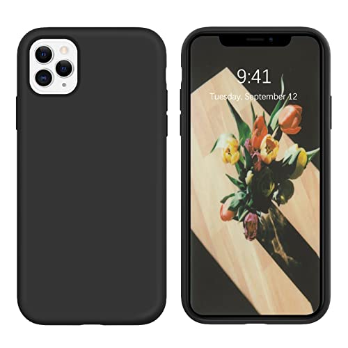 DOMAVER iPhone 11 Pro Hülle Liquid Silikon, Handyhülle iPhone 11 Pro 5.8" Case Ultra Dünne Matt Rundumschutz mit Weichem Microfiber-Innenfutter Stoßfeste Kratzfest Schutzhülle, Schwarz von DOMAVER