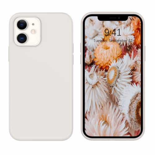 DOMAVER iPhone 12 Hülle Liquid Silikon, Handyhülle iPhone 12 Pro Case Ultra Dünne Kameraschutz und Bildschirmschutz Weichem Stoßfeste Rundumschutz für iPhone 12/12 Pro 6.1", Beige von DOMAVER