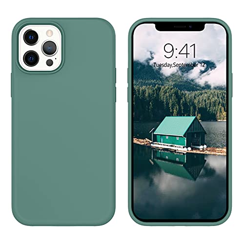 DOMAVER iPhone 12 Pro Max Hülle Liquid Silikon, Handyhülle iPhone 12 Pro Max Case Ultra Dünne Kameraschutz und Bildschirmschutz Rundumschutz, Weichem Stoßfeste für iPhone 12 Pro Max 6.7", Kieferngrün von DOMAVER