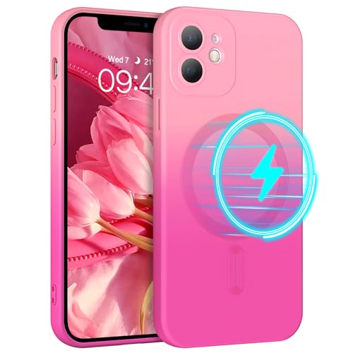 DOMAVER iPhone 12 Schutzhülle, magnetisch, Silikon, Farbverlauf, kompatibel mit iPhone 12, integrierter Objektivschutz, Schutzhülle für iPhone 12, Rosa von DOMAVER