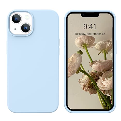 DOMAVER iPhone 13 Hülle Liquid Silikon, Handyhülle iPhone 13 Case Ultra Dünne Kameraschutz und Bildschirmschutz Rundumschutz, Weichem Microfiber-Innenfutter Stoßfeste für iPhone 13 6.1", Hellblau von DOMAVER