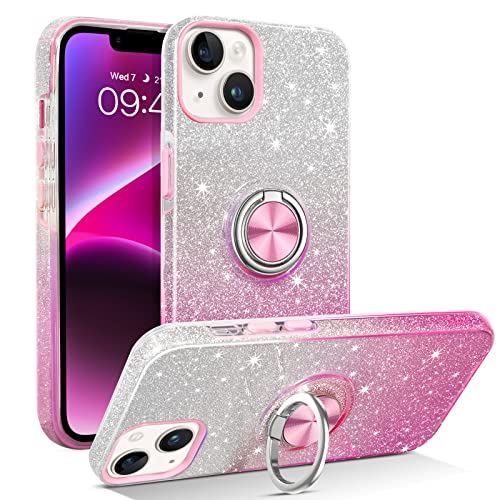 DOMAVER iPhone 14 Hülle, iPhone 13 Hülle Slim Fit Glitzer Sparkly mit 360° Ringhalter Kickstand Magnetische Autohalterung Unterstützte Schutzhülle Mädchen Frauen Handyhülle für iPhone 14/iPhone 13 6,1 von DOMAVER